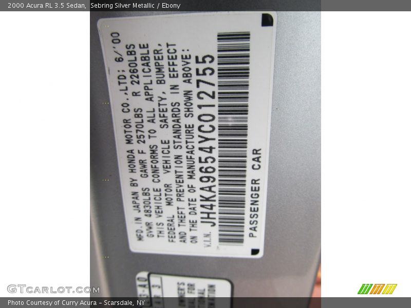 Sebring Silver Metallic / Ebony 2000 Acura RL 3.5 Sedan
