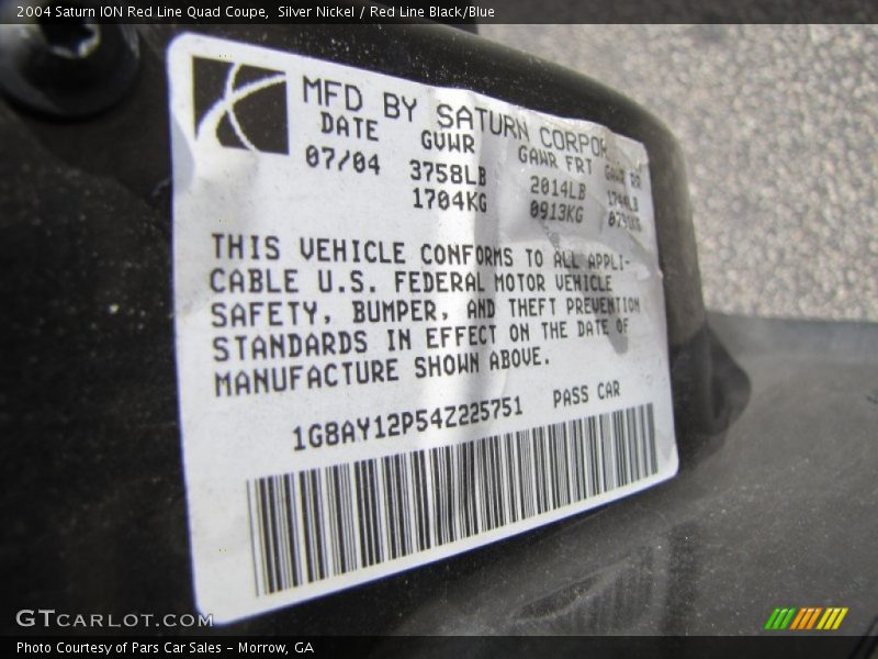 Silver Nickel / Red Line Black/Blue 2004 Saturn ION Red Line Quad Coupe