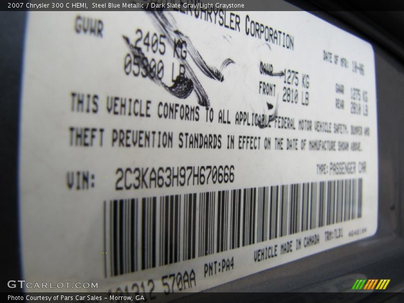 Steel Blue Metallic / Dark Slate Gray/Light Graystone 2007 Chrysler 300 C HEMI