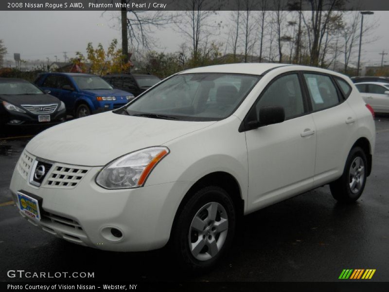 Phantom White Pearl / Gray 2008 Nissan Rogue S AWD
