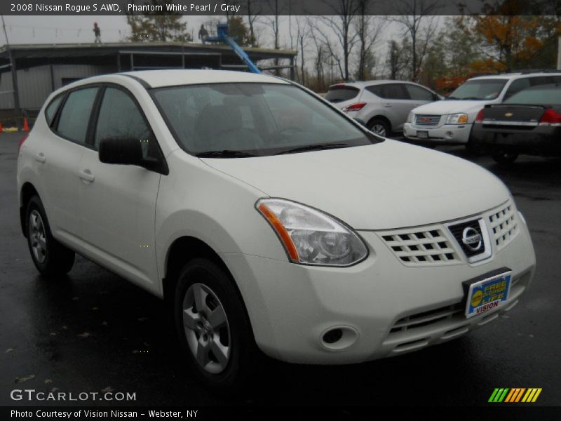 Phantom White Pearl / Gray 2008 Nissan Rogue S AWD