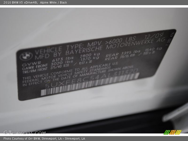 Alpine White / Black 2010 BMW X5 xDrive48i