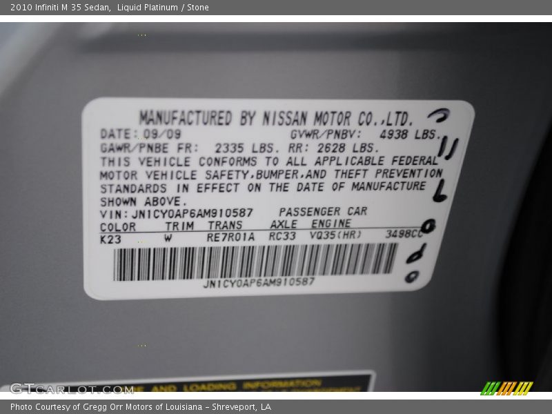 2010 M 35 Sedan Liquid Platinum Color Code K23
