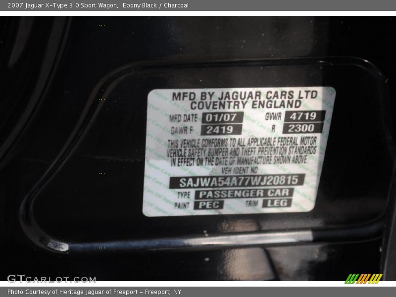 2007 X-Type 3.0 Sport Wagon Ebony Black Color Code PEC