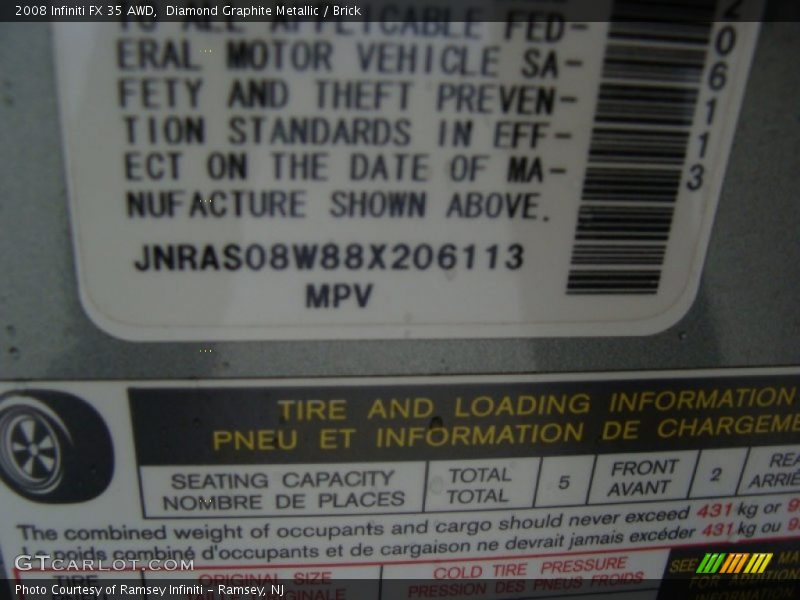Diamond Graphite Metallic / Brick 2008 Infiniti FX 35 AWD