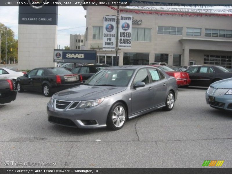 Steel Gray Metallic / Black/Parchment 2008 Saab 9-3 Aero Sport Sedan