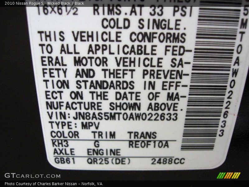 Wicked Black / Black 2010 Nissan Rogue S
