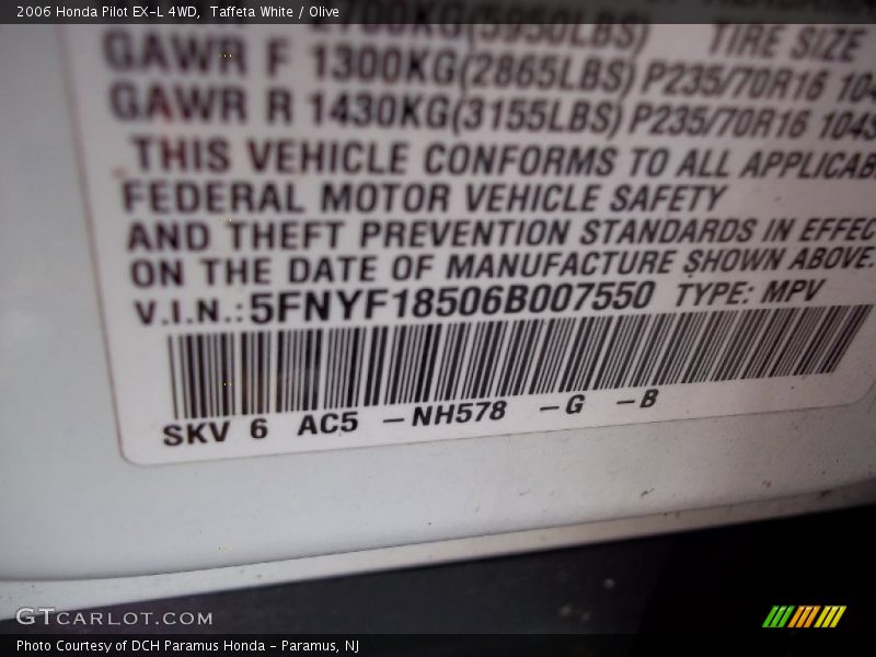 Taffeta White / Olive 2006 Honda Pilot EX-L 4WD