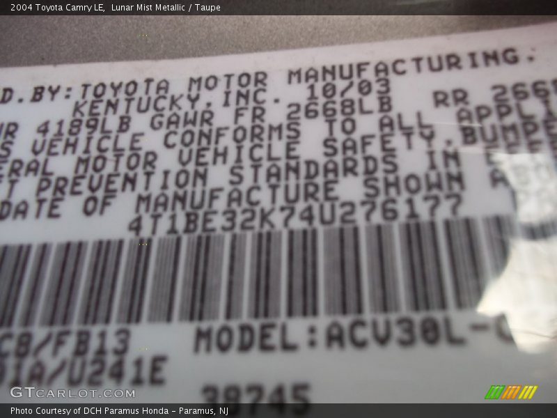 Lunar Mist Metallic / Taupe 2004 Toyota Camry LE