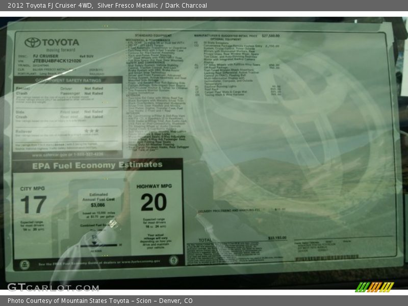  2012 FJ Cruiser 4WD Window Sticker