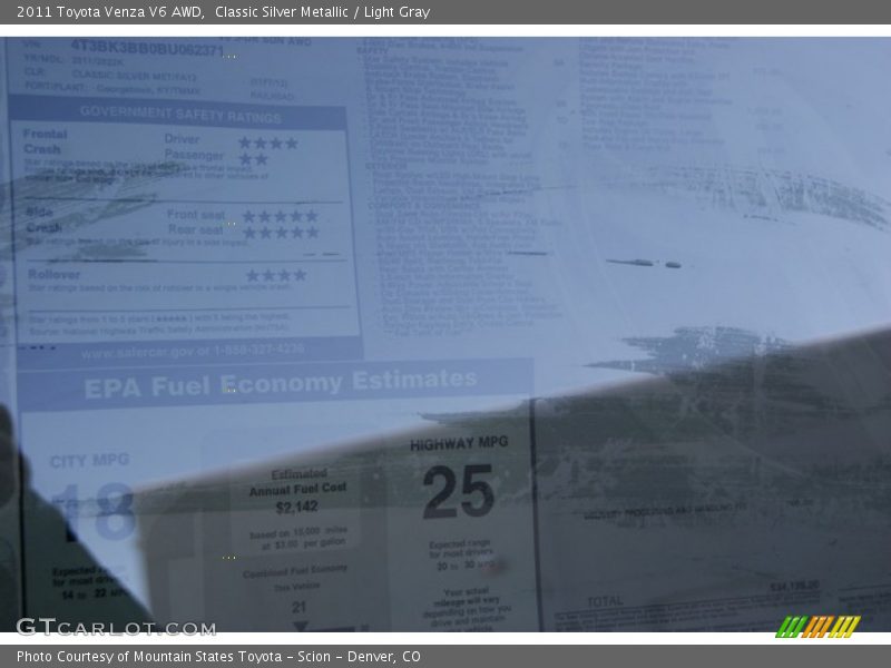 Classic Silver Metallic / Light Gray 2011 Toyota Venza V6 AWD