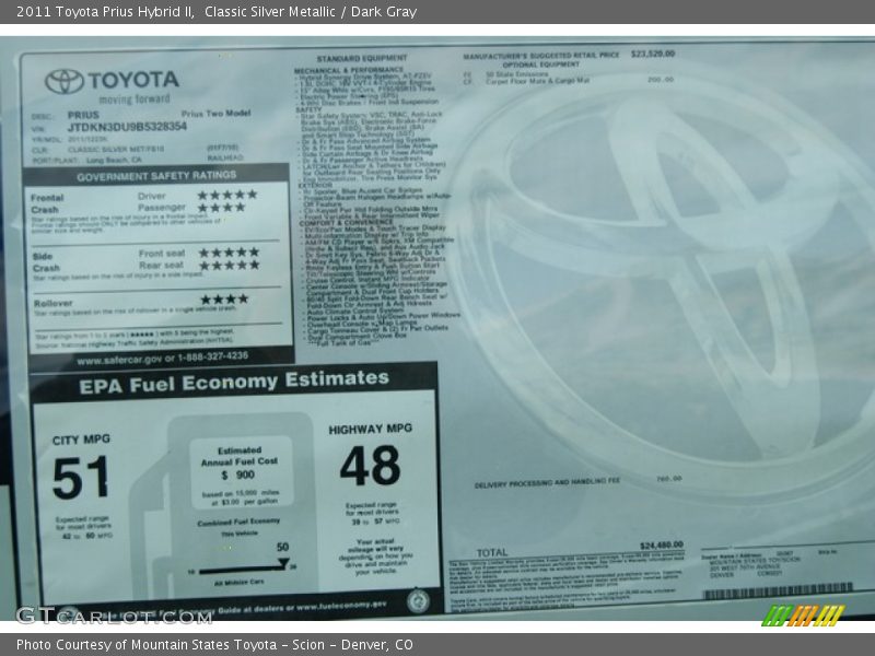 Classic Silver Metallic / Dark Gray 2011 Toyota Prius Hybrid II