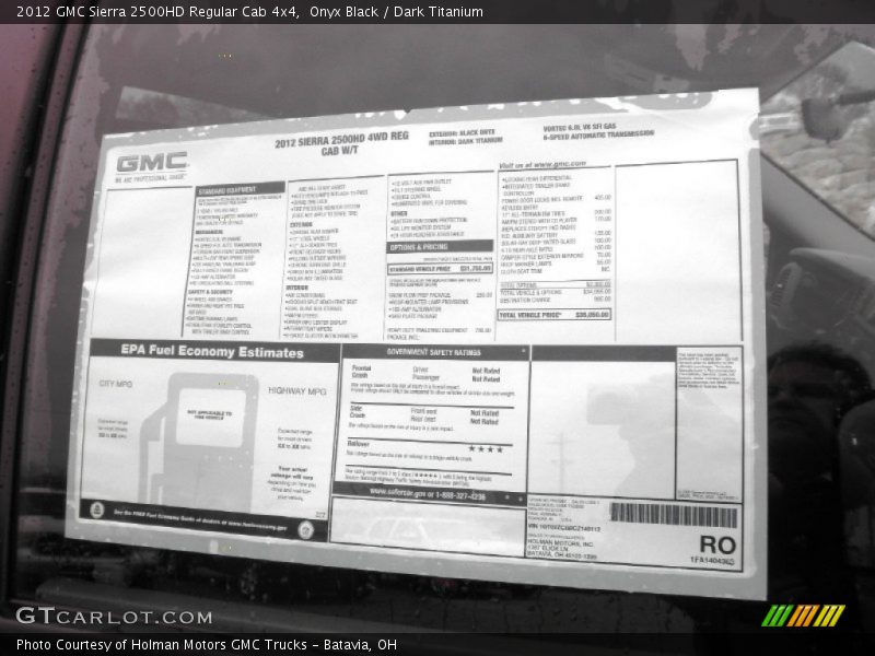 2012 Sierra 2500HD Regular Cab 4x4 Window Sticker