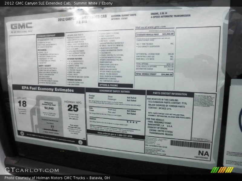  2012 Canyon SLE Extended Cab Window Sticker