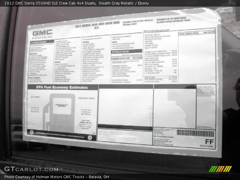  2012 Sierra 3500HD SLE Crew Cab 4x4 Dually Window Sticker