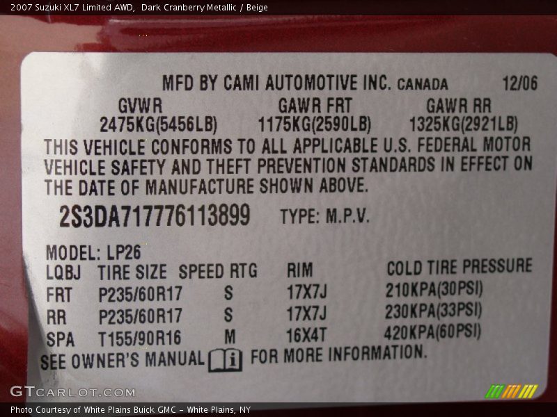 Dark Cranberry Metallic / Beige 2007 Suzuki XL7 Limited AWD