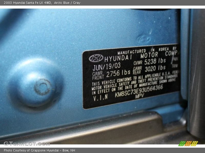 Arctic Blue / Gray 2003 Hyundai Santa Fe LX 4WD