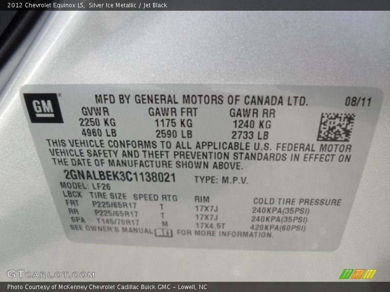 Silver Ice Metallic / Jet Black 2012 Chevrolet Equinox LS