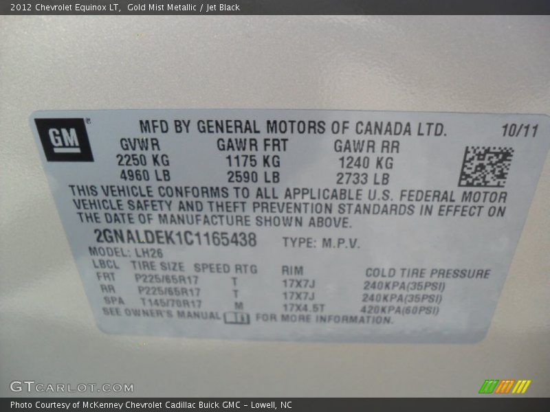 Gold Mist Metallic / Jet Black 2012 Chevrolet Equinox LT