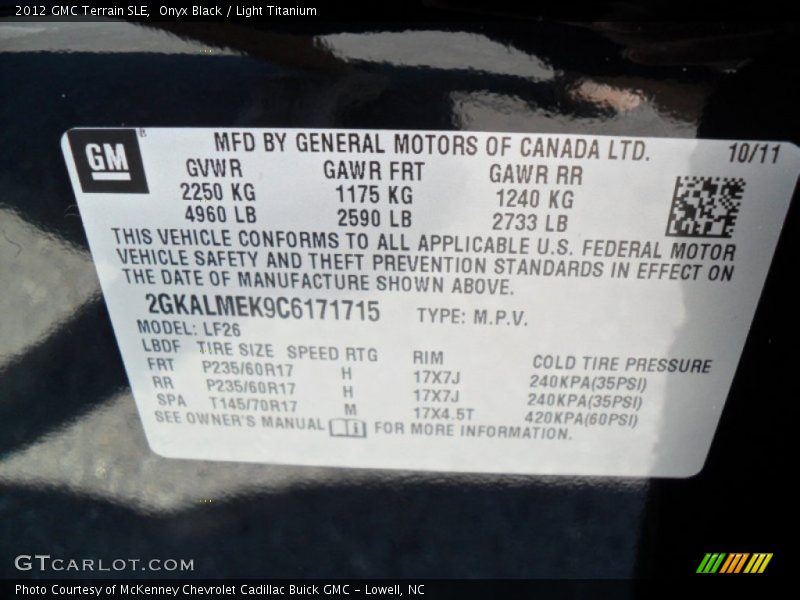 Onyx Black / Light Titanium 2012 GMC Terrain SLE