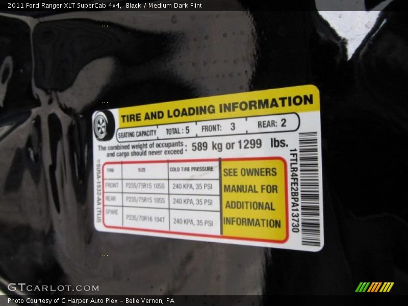 Black / Medium Dark Flint 2011 Ford Ranger XLT SuperCab 4x4