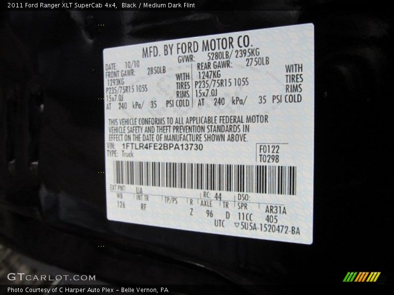 Black / Medium Dark Flint 2011 Ford Ranger XLT SuperCab 4x4