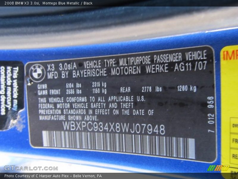 Montego Blue Metallic / Black 2008 BMW X3 3.0si