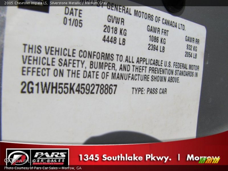 Silverstone Metallic / Medium Gray 2005 Chevrolet Impala LS