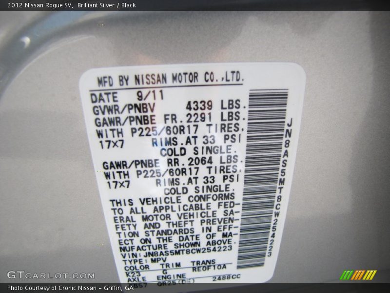 Brilliant Silver / Black 2012 Nissan Rogue SV