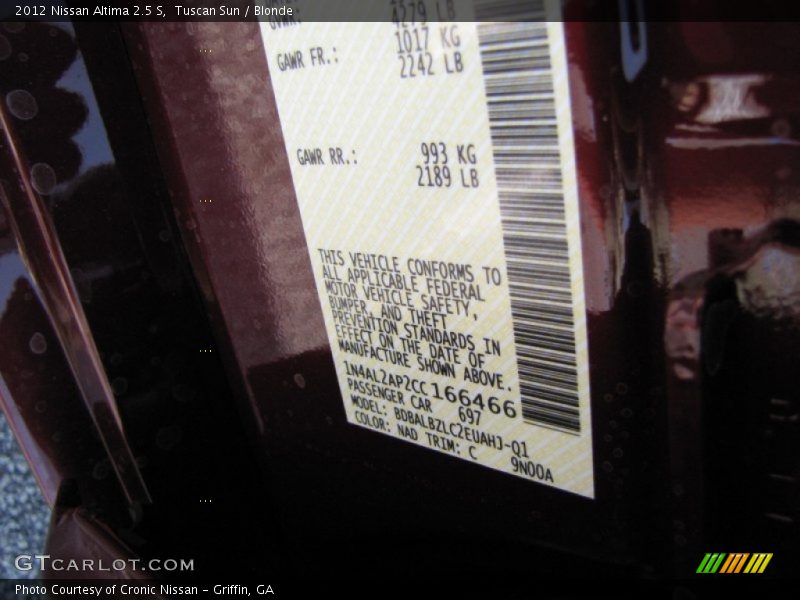 Tuscan Sun / Blonde 2012 Nissan Altima 2.5 S