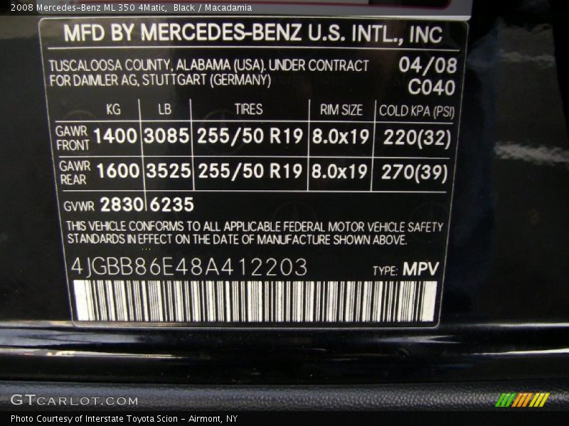 Black / Macadamia 2008 Mercedes-Benz ML 350 4Matic