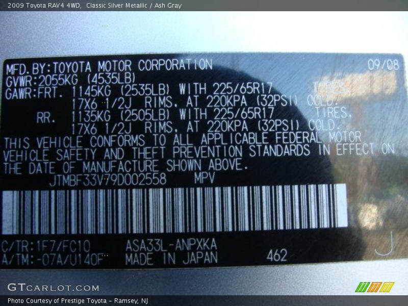 Classic Silver Metallic / Ash Gray 2009 Toyota RAV4 4WD