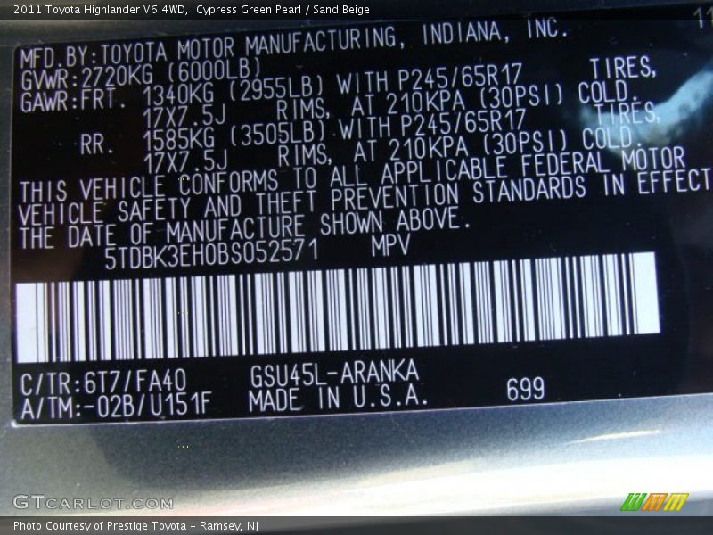Cypress Green Pearl / Sand Beige 2011 Toyota Highlander V6 4WD