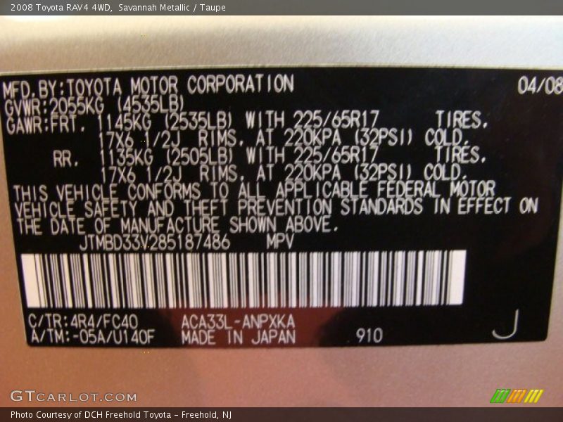 Savannah Metallic / Taupe 2008 Toyota RAV4 4WD