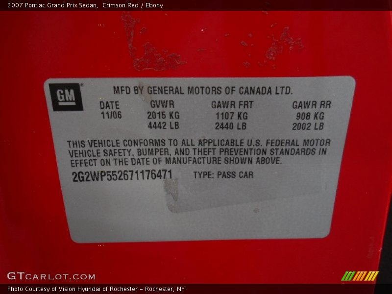 Crimson Red / Ebony 2007 Pontiac Grand Prix Sedan