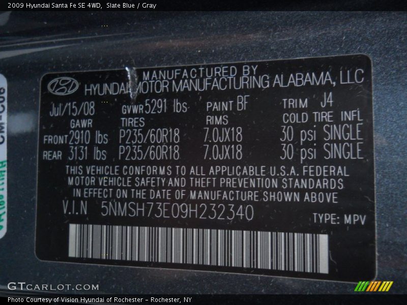 Slate Blue / Gray 2009 Hyundai Santa Fe SE 4WD