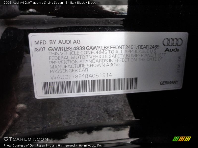 Brilliant Black / Black 2008 Audi A4 2.0T quattro S-Line Sedan