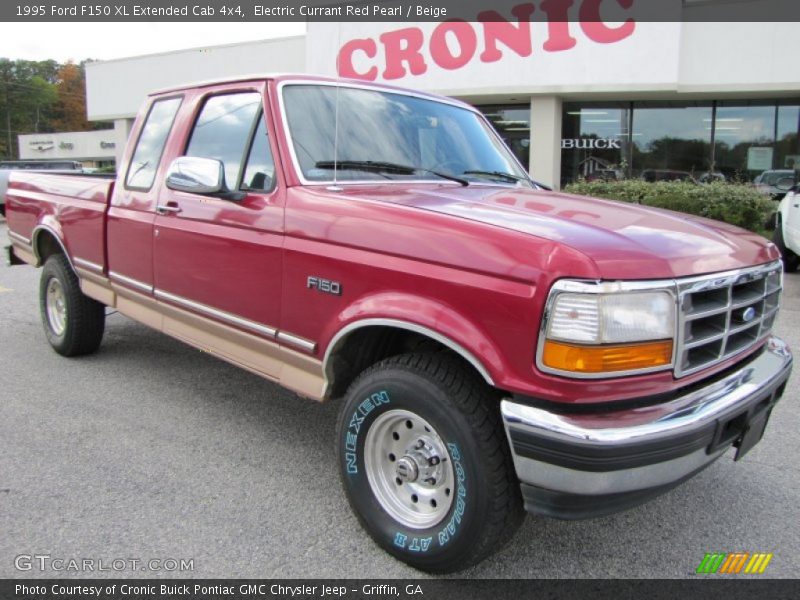 Electric Currant Red Pearl / Beige 1995 Ford F150 XL Extended Cab 4x4