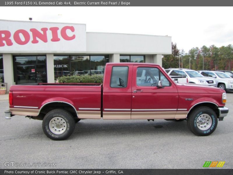 Electric Currant Red Pearl / Beige 1995 Ford F150 XL Extended Cab 4x4