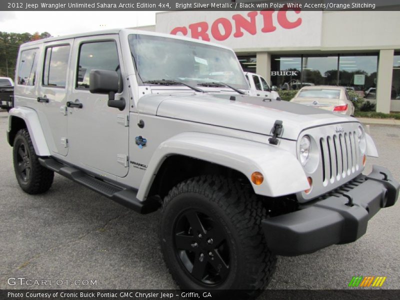 Bright Silver Metallic / Black with Polar White Accents/Orange Stitching 2012 Jeep Wrangler Unlimited Sahara Arctic Edition 4x4