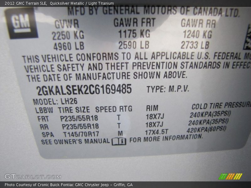 Quicksilver Metallic / Light Titanium 2012 GMC Terrain SLE