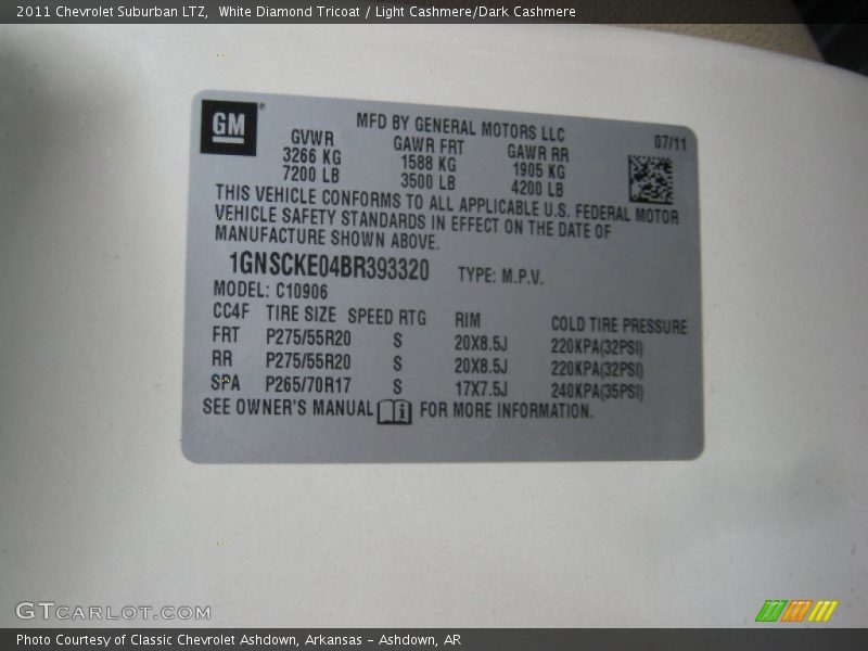 White Diamond Tricoat / Light Cashmere/Dark Cashmere 2011 Chevrolet Suburban LTZ