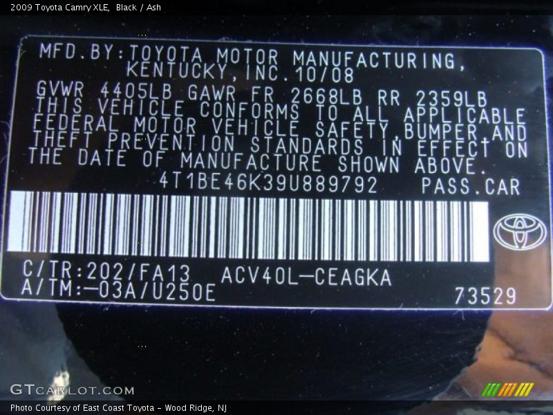 Black / Ash 2009 Toyota Camry XLE