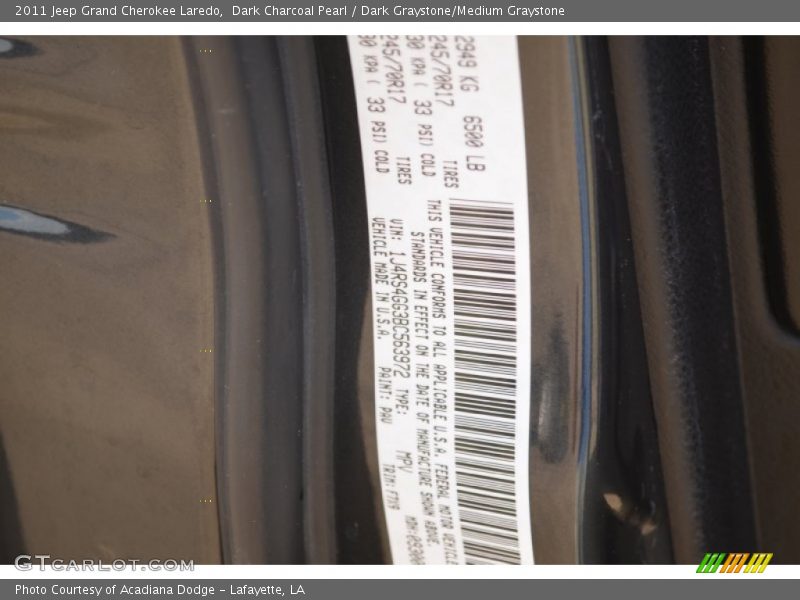 Dark Charcoal Pearl / Dark Graystone/Medium Graystone 2011 Jeep Grand Cherokee Laredo