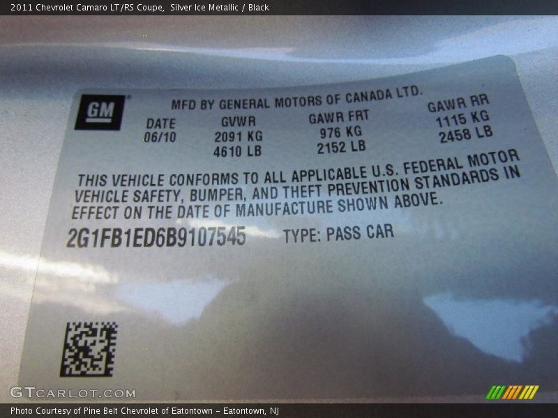 Silver Ice Metallic / Black 2011 Chevrolet Camaro LT/RS Coupe