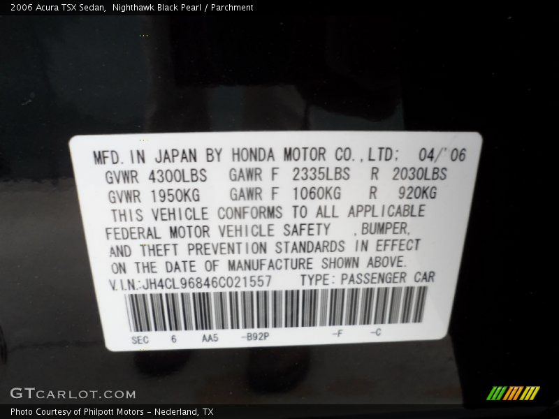 Nighthawk Black Pearl / Parchment 2006 Acura TSX Sedan