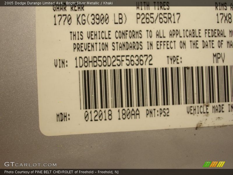 Bright Silver Metallic / Khaki 2005 Dodge Durango Limited 4x4