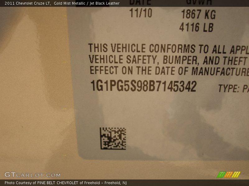 Gold Mist Metallic / Jet Black Leather 2011 Chevrolet Cruze LT