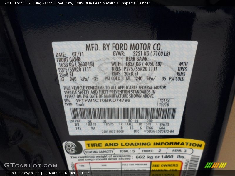 Dark Blue Pearl Metallic / Chaparral Leather 2011 Ford F150 King Ranch SuperCrew