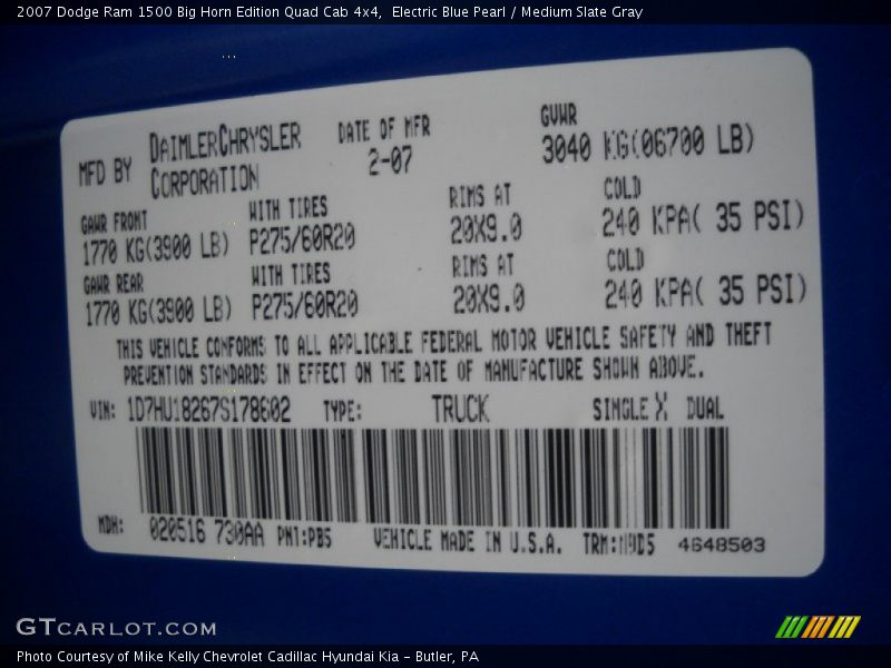 Electric Blue Pearl / Medium Slate Gray 2007 Dodge Ram 1500 Big Horn Edition Quad Cab 4x4